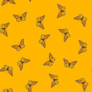 Seamless pattern pink butterfly cartoon vector Stock Illustration