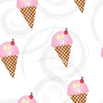 Seamless pattern with pink cartoon ice cream vector Stock Illustration