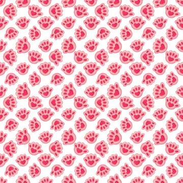 Seamless pattern with pink cat paw with heart Stock Illustration