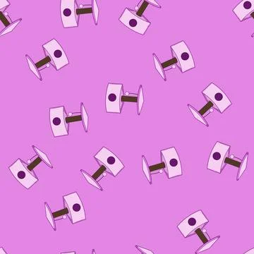 Seamless pattern Pink cat scratching post with hanging ball toy 库存插图