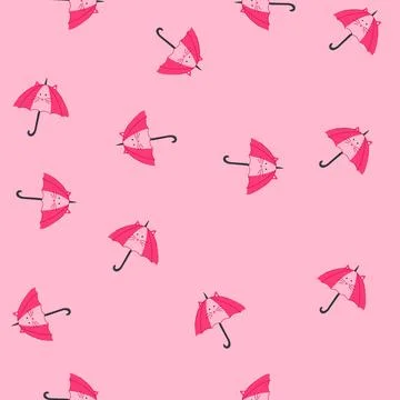 Seamless pattern pink cat umbrella providing shelter from rain Stock Illustration