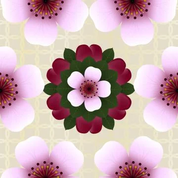 Seamless pattern with pink cherry flowers Illustrazione stock