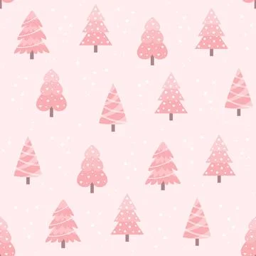 Seamless pattern with pink Christmas trees on a pastel pink background Stock Illustration