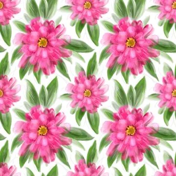 Seamless pattern with pink chrysanthemum. Created with digital brushes. Stock Illustration