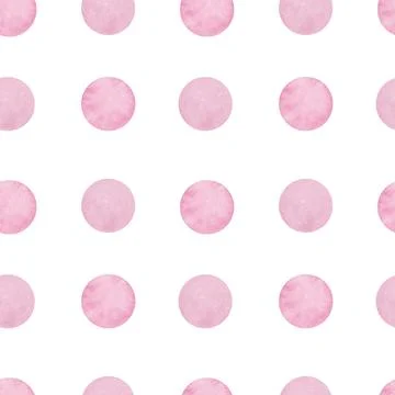 Seamless pattern with pink circles on white background. Watercolor illustration Stock Illustration