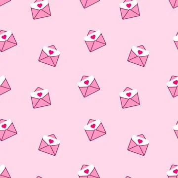 Seamless pattern pink color open envelope with heart isolated on pink background Stock Illustration
