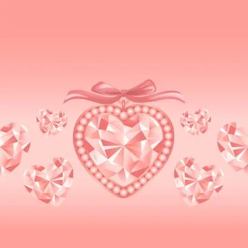 Seamless pattern with pink crystal hearts for bed linen Stock Illustration