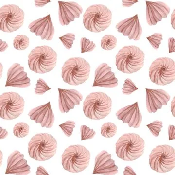 Seamless pattern with pink delicate marshmallows on a white background. Stock Illustration