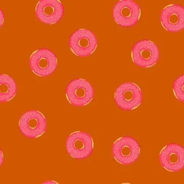 Seamless pattern pink donut with sprinkles on white background 스톡 일러스트