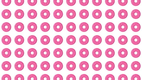 Seamless pattern of pink donuts with sprinkles on white Stock Footage 306962672