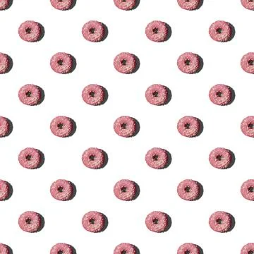 Seamless pattern with pink donuts on white to change background color. Hard Stock Photos