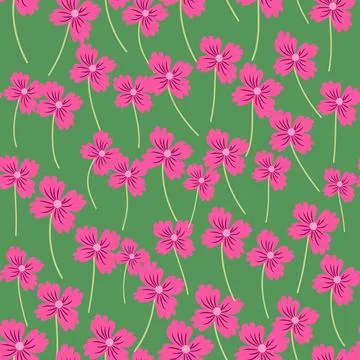 Seamless pattern of pink elegant and refined flowers, summer field Stock Illustration