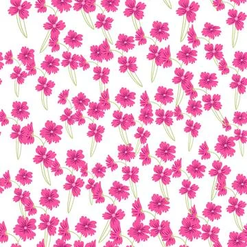 Seamless pattern of pink elegant and refined flowers, summer field 스톡 일러스트