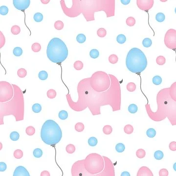 Seamless pattern with pink elephant vector and balloons Stock Illustration