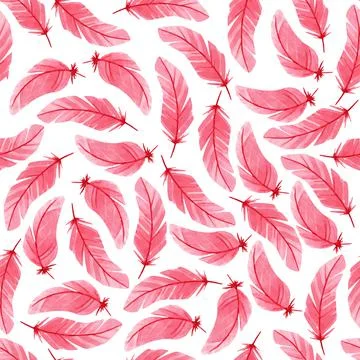 Seamless pattern with pink feathers. Valentines day texture Stock Illustration