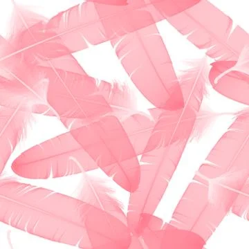 Seamless pattern with pink feathers on the white background. vector illustration Stock Illustration