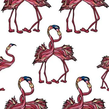 Seamless pattern with pink flamingo. イラスト素材