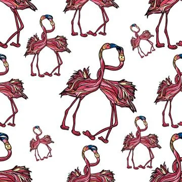 Seamless pattern with pink flamingo. Stock Illustration
