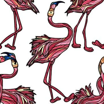 Seamless pattern with pink flamingo. Stock Illustration