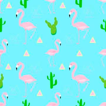 Seamless pattern pink flamingo vector 스톡 일러스트