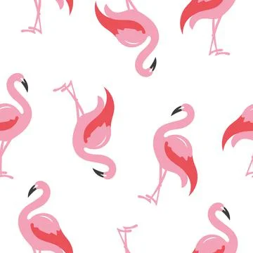 Seamless pattern with pink flamingo in white Stock Illustration