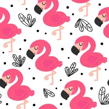 Seamless pattern with pink flamingos Stock Illustration