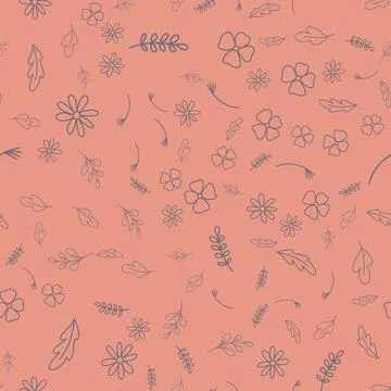 Seamless pattern, pink flower plant leaf organic shape, simple design for tex Stock Illustration