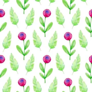 Seamless pattern with pink flowers and leaves Stock Illustration