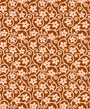 Seamless pattern with pink flowers and curving stems in the brown background Stock Illustration