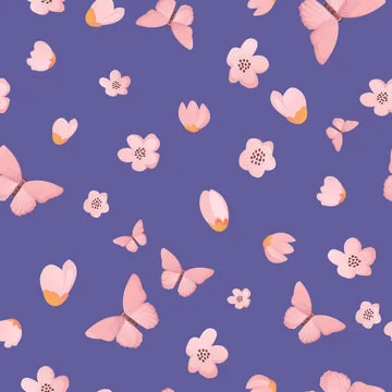 Seamless pattern with pink flowers and butterflies Stock Illustration