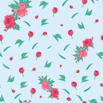 Seamless pattern with pink flowers and leaves. Stock Illustration