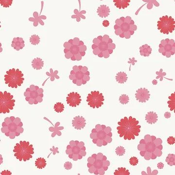 Seamless pattern with pink flowers and clover leaves isolated on white back.. 库存插图