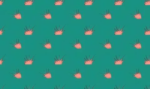 Seamless pattern with pink flowers and black lines on teal background Stock Illustration