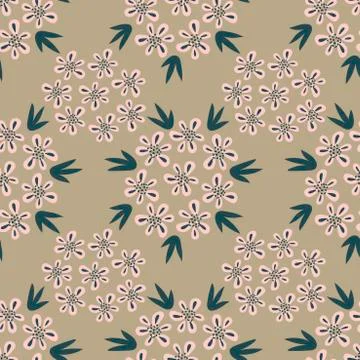 Seamless pattern. Pink flowers. Flat botanical ornament . Simple scandinavian Stock Illustration