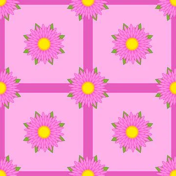 Seamless pattern of pink flowers with green leaves and ribbons on a light bac Stock Illustration