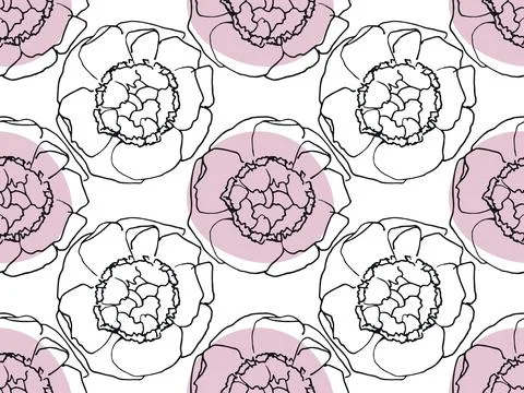 Seamless pattern with pink flowers. Hand drawn peonies in pastel colors. Trendy Stock Illustration
