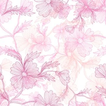 Seamless pattern with pink flowers, for invitations, cards, scrapbooking, print Illustrazione stock