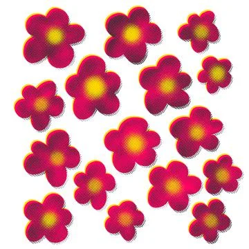 Seamless pattern pink flowers texture dots white background pink yellow gray Stock Illustration