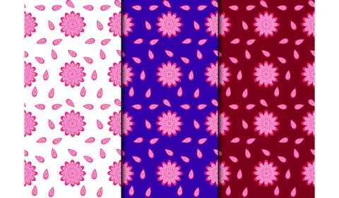 Seamless pattern with pink flowers  on white,blue,maroon background for natur Stock Illustration