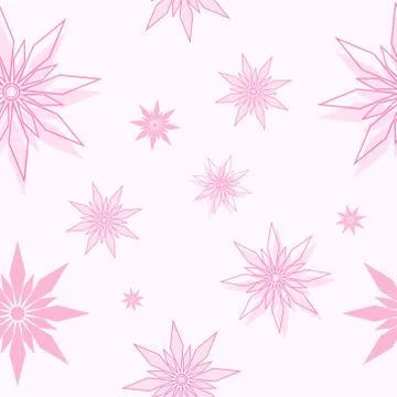Seamless pattern pink geometric snowflakes stars different sizes on rose back Stock Illustration