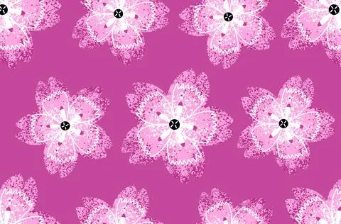 Seamless pattern. Pink geometric stylized flowers with texture on a pink Stock Illustration