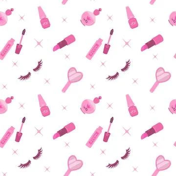 Seamless pattern with pink glamorous beauty accessories. Repeating elements Stock Illustration
