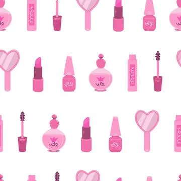 Seamless pattern with pink glamorous beauty accessories. Repeating elements Stock Illustration