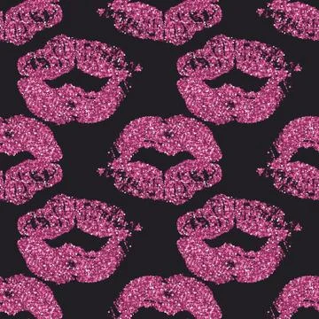 Seamless pattern with pink glitter lips prints Stock Illustration
