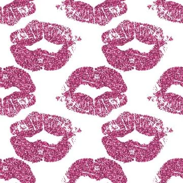 Seamless pattern with pink glitter lips prints Stock Illustration