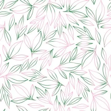 Seamless pattern with pink-green peony leaves. Hand drawin illustration. For Stock Illustration