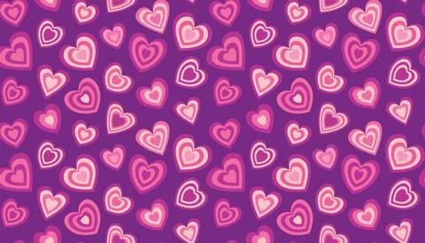 Seamless pattern with pink groovy Y2K heart shapes in flat cartoon style. Stock Illustration