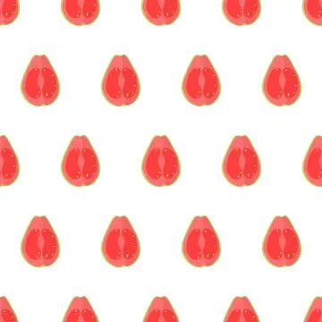 Seamless pattern with pink guava fruit cut in half with yellow seeds. Stock Illustration