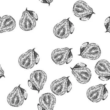 Seamless pattern pink guava fruit sketch hand drawn Illustrazione stock