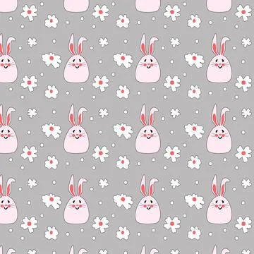 Seamless pattern with pink hares for childrens products. Cute rabbits for baby Illustrazione stock